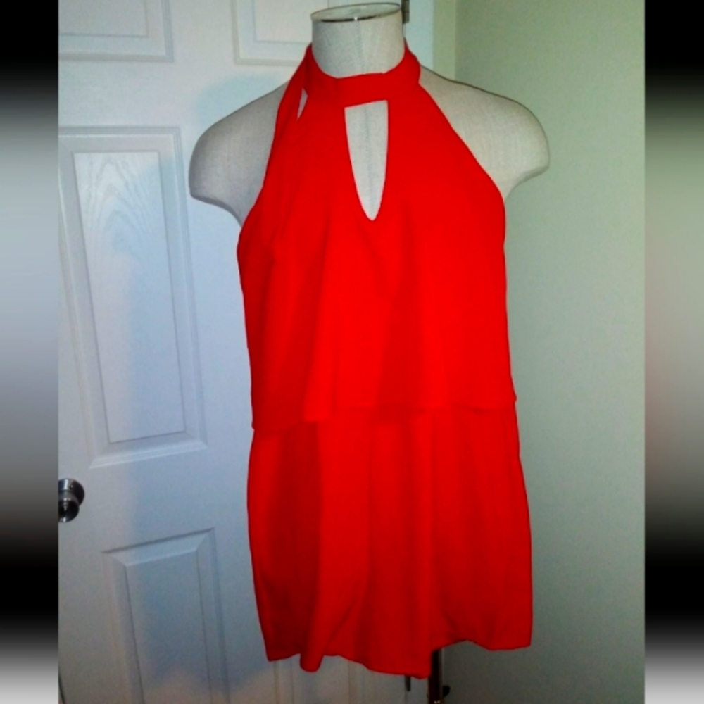 Sleeveless red romper